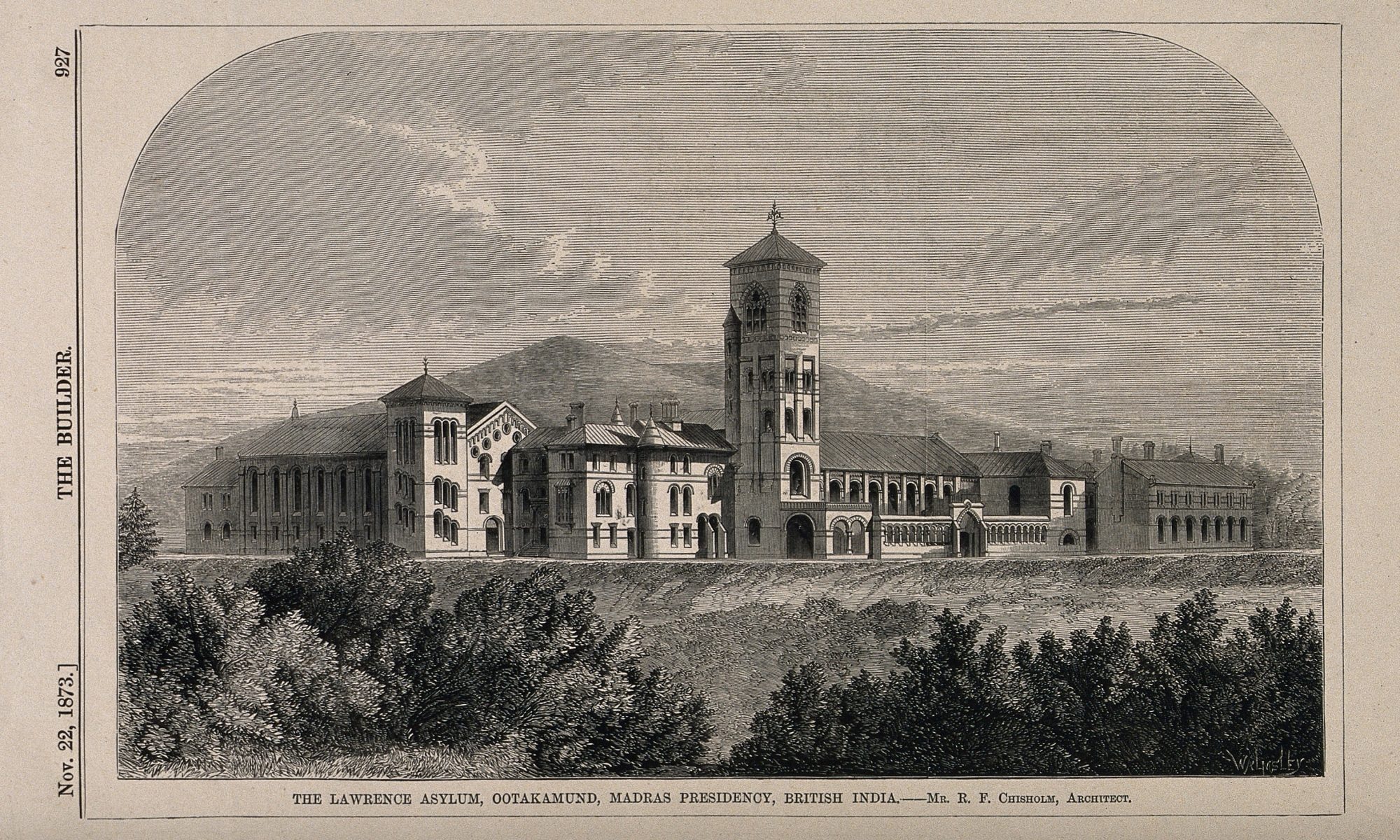 sketch of lawrence asylum from 1873